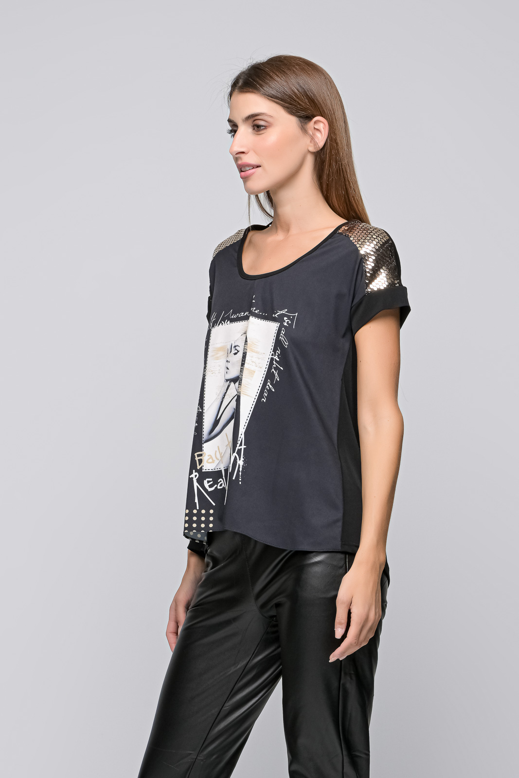 T-SHIRT WITH BLACK SEQUINS